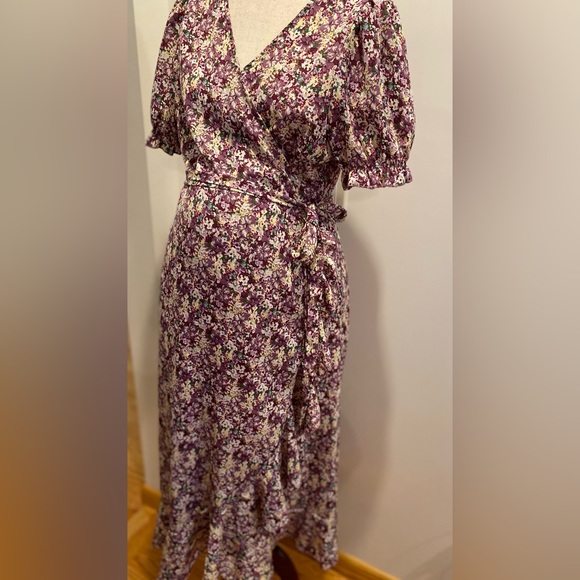 SHEIN, Sz Large, Purple, Floral Print Wrap Tie Side Dress - Picture 2 of 12